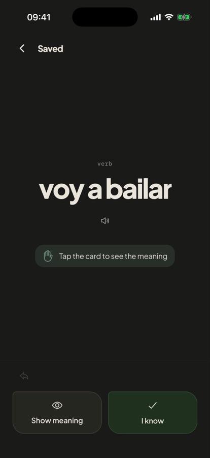 MusicDen flashcards of saved words