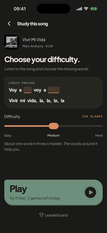 MusicDen difficulty selection