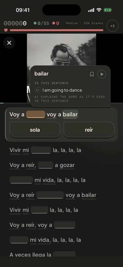 MusicDen word meaning popup while a song plays